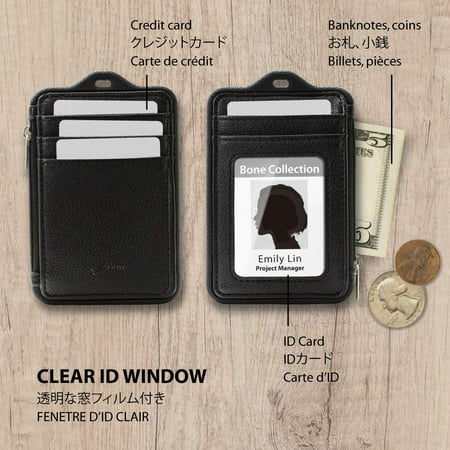 Zipper Pocket and Silicone Neck Lanyard Maru Penguin Bone Lanyard Wallet ID Badge Holder with Lanyard Premium Leather Badge Holder Wallet Case with ID Window Credit Card Slots 